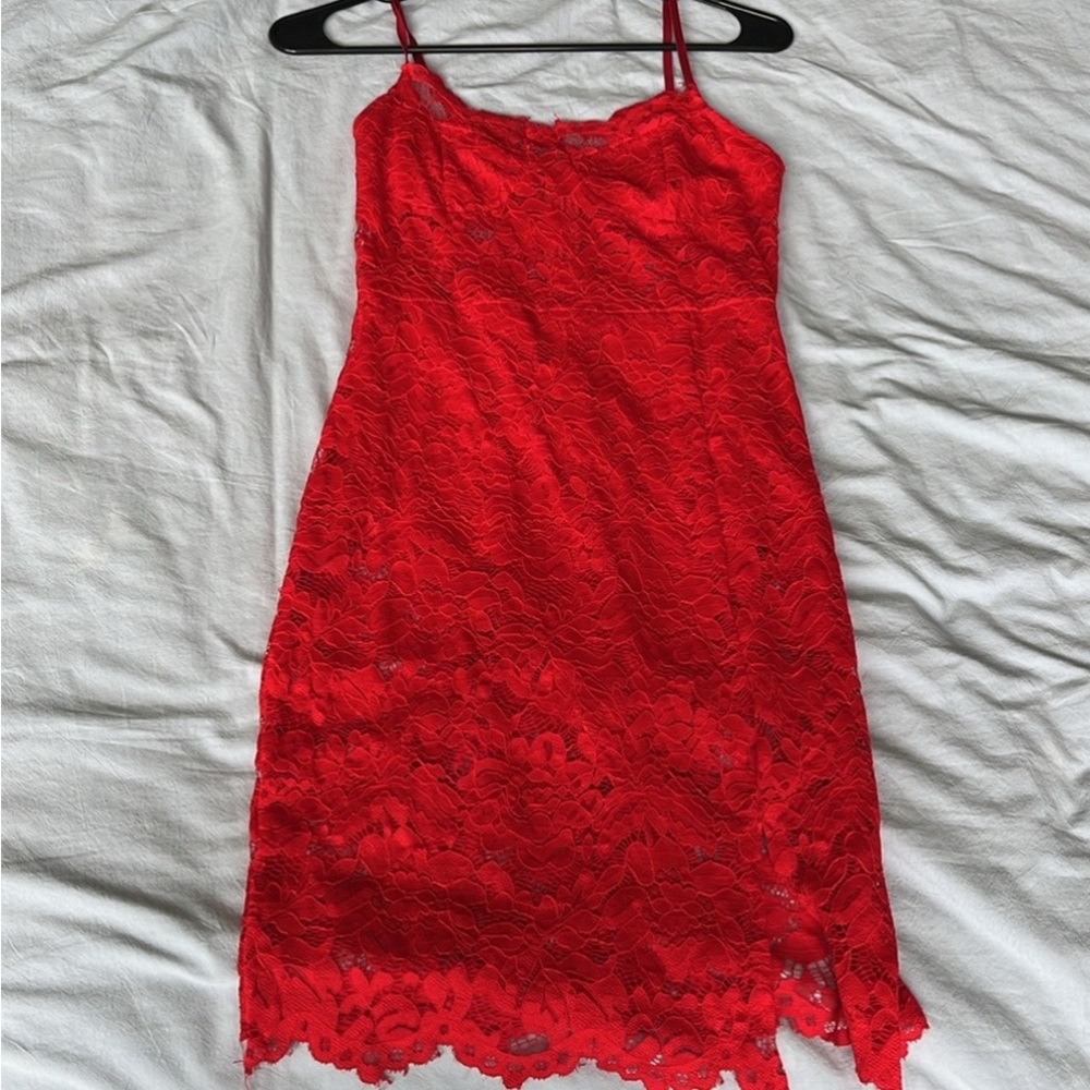Summer Dress for Women Sheer Spaghetti Strap Split Floral Lace Bodycon Dress Red